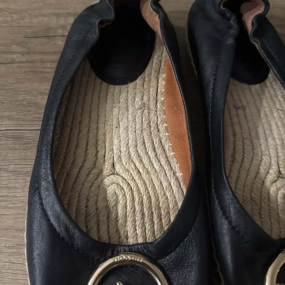 COACH Women's Flats Size 7.5 Shoes Clara Leather Ballet Black Gold G4839 EUC - Picture 3 of 8
